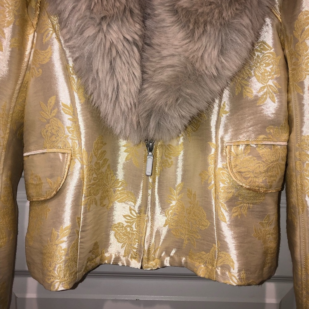 New Free People French Exit Laluna Faux Fur Brocade Coat Jacket - Picture 4 of 7